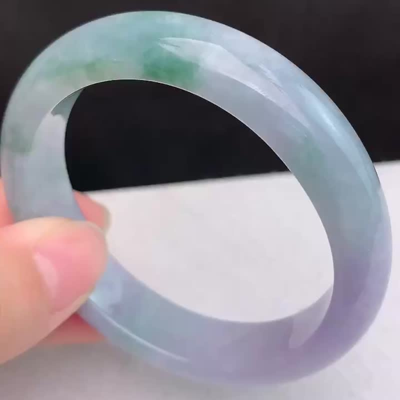 天然翡翠 緬甸 A玉 玉鐲 • 糯冰種翡翠貴妃鐲 - 手鍊/手環 - 玉石 藍色