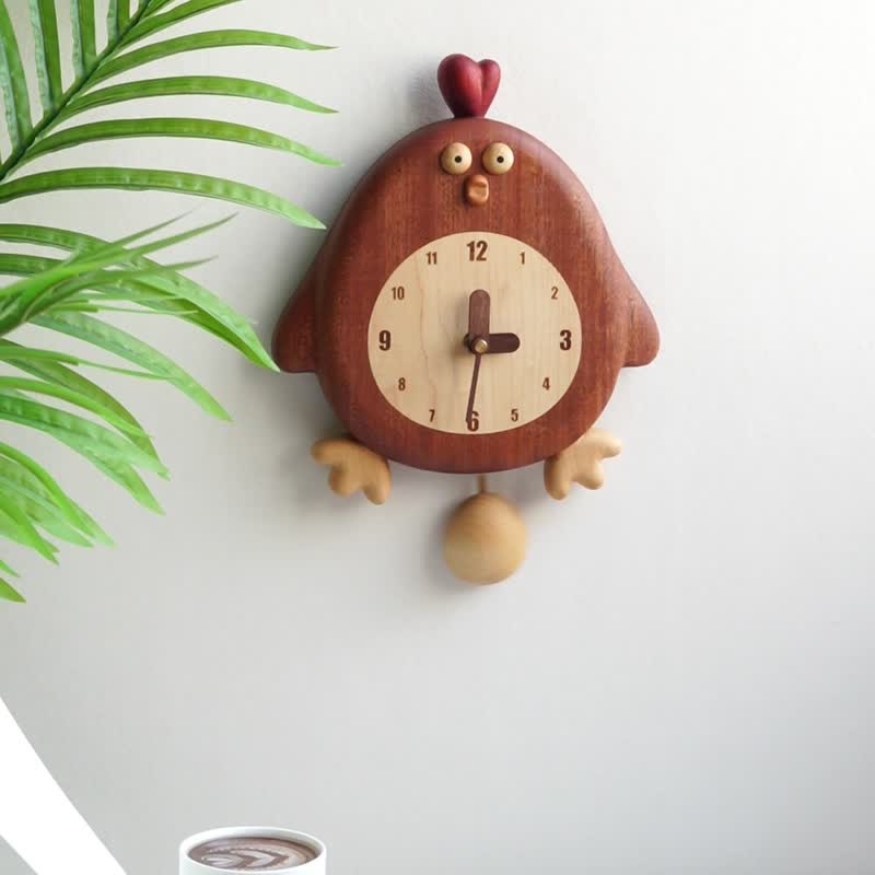 Cuckoo Chicken Wall Clock Solid Wood Pendulum Clock Cute Living Room Wall Decoration Log Style Creative Children's Room Clock - Clocks - Wood 