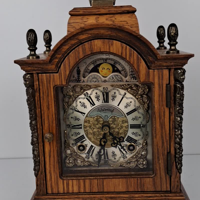 Antique Vintage Dutch Mantel Clock Warmink Wuba Shelf Bracket Moon Phase 8 day - 時鐘/鬧鐘 - 木頭 咖啡色