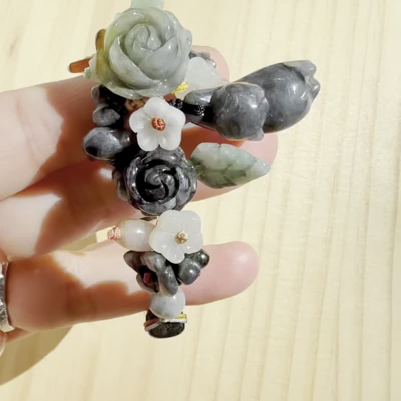 Handmade Jade Bracelet - Twilight Rose Semi - 手鍊/手環 - 玉石 黑色