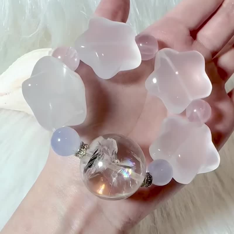 客製化 | 月白星夢   |奶白晶星、藍玉髓、粉水晶、白水晶 - 手鍊/手環 - 水晶 紫色