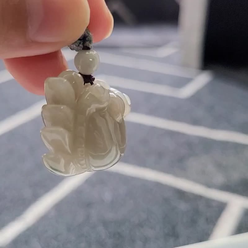 【親翠】天然翡翠 冰黃帶灰度特殊色精工螃蟹調節式繩鏈 八方來財 - 項鍊 - 玉石 多色