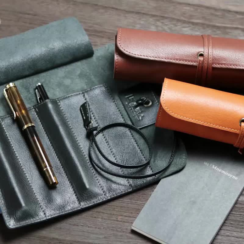 革職人 LEATHER FACTORY【DUALLINE Roll Pen Case】Made in Japan - Pencil Cases - Genuine Leather Multicolor