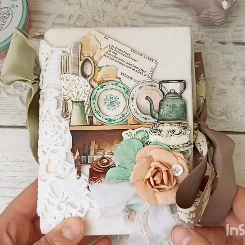 Kitchen recipe book junk journal handmade Blank 6*5 Cooking notebook for recipes - 筆記本/手帳 - 紙 綠色