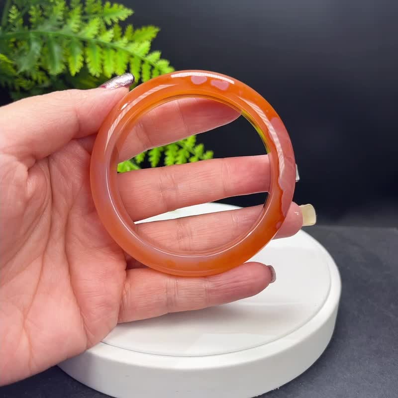 精品 漸變橘粉 瑪瑙手镯 58MM 千層飄墨 玉髓手環 時尚清新愛心 - 手鍊/手環 - 半寶石 