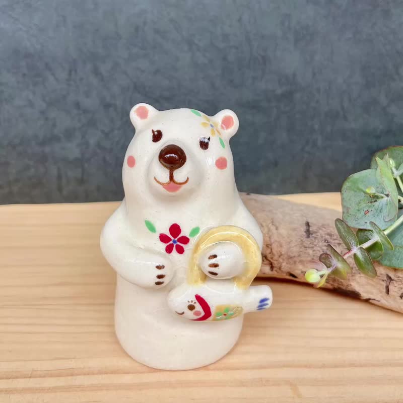 A Lu cute bear pottery pottery/vase/decoration/gift/ceramic handmade hand-painted original only one piece - Pottery & Ceramics - Pottery Multicolor