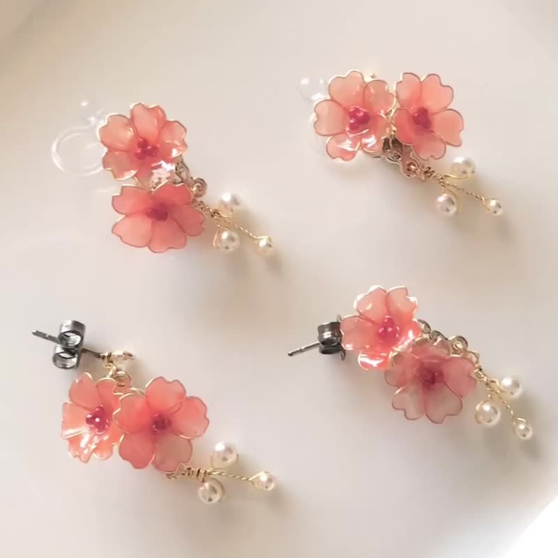 〜真夏の華〜 色が変わるシリーズ イヤリング ピアス - 耳環/耳夾/耳骨夾 - 塑膠 橘色