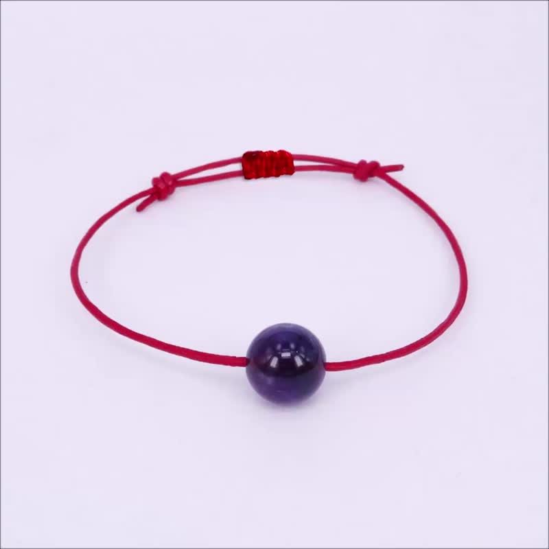 Amethyst February Birthstone Lucky Red Leather Bracelet Adjustable Slip Knots - สร้อยข้อมือ - เครื่องเพชรพลอย สีม่วง