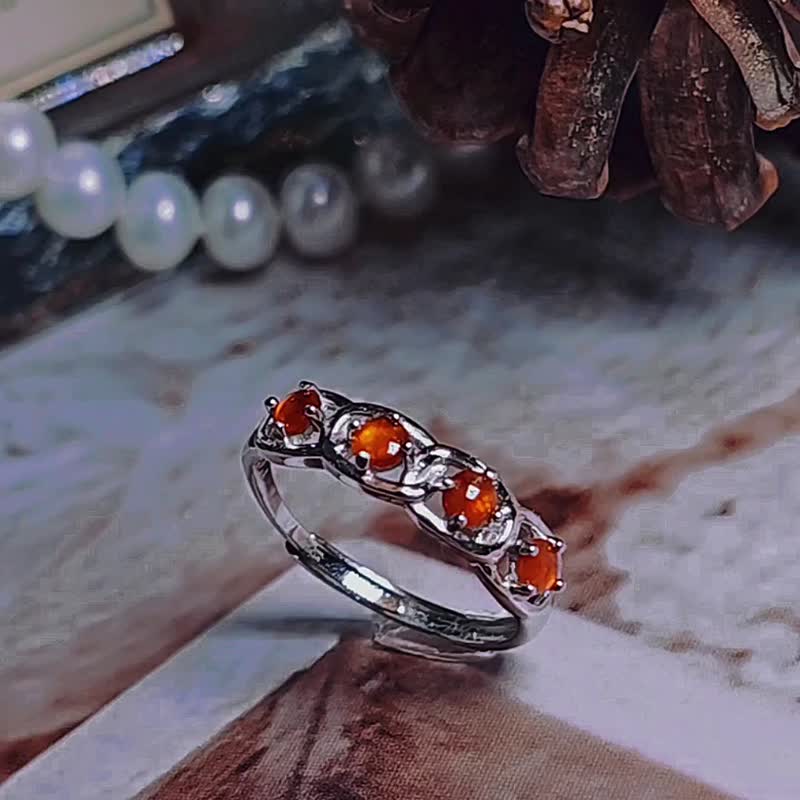 |鴻運•和美|A貨翡翠冰玻紅翡蛋面3.5mm純銀鍍18k鏈條多顆款戒指 - 戒指 - 玉石 