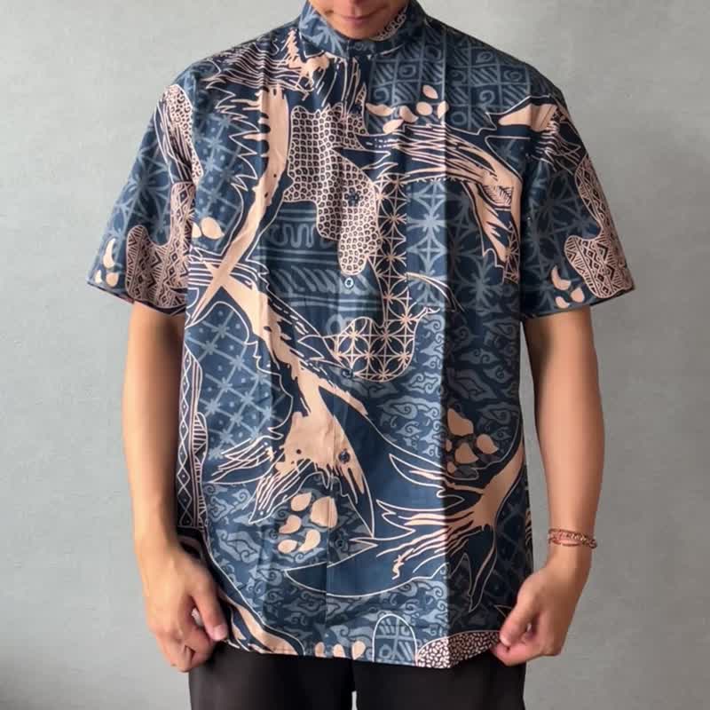 ARJUNA Oversized Short Sleeve Shirt - Blue Peach - ARJ007 - Men's Shirts - Cotton & Hemp Blue