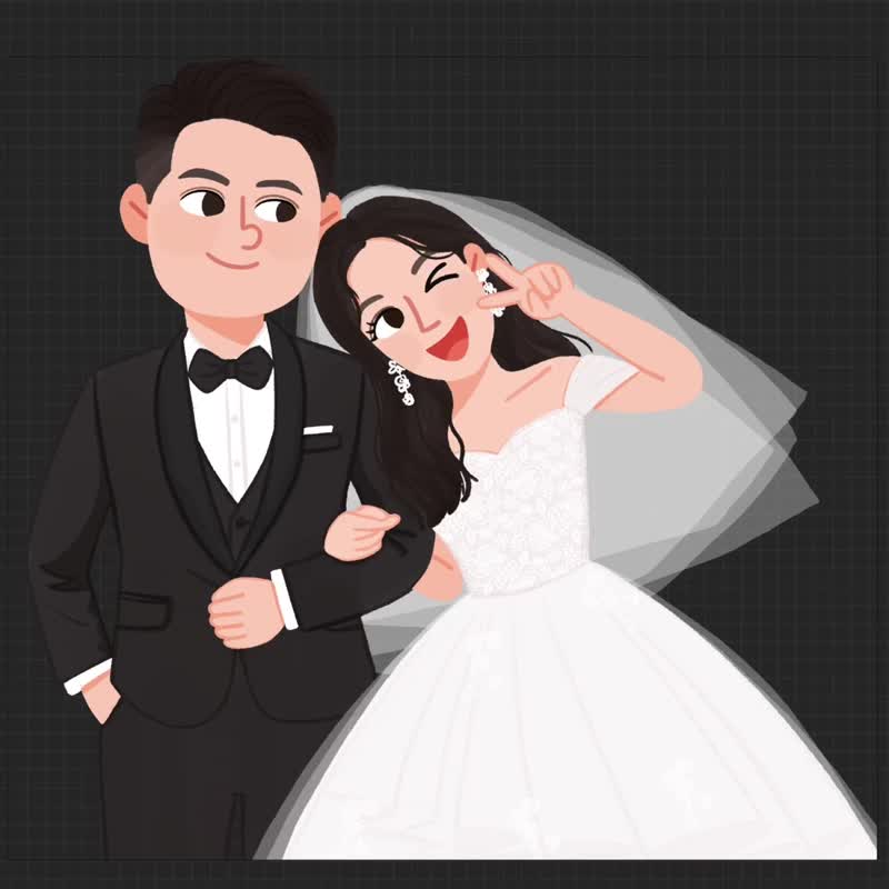 【情侶婚禮】可愛卡通Q版插畫|婚禮喜帖|請柬|邀請函|感謝卡客製 - 電子喜帖/賀卡/邀請函 - 其他材質 