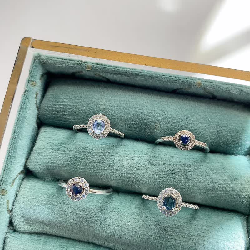 藍寶石 精選四件新春特惠 一物一拍 各僅有一顆 天然藍寶石戒指 - 戒指 - 純銀 藍色