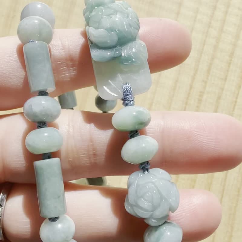 手工編織翡翠手鍊 — 暮色牡丹 - 手鍊/手環 - 玉石 藍色