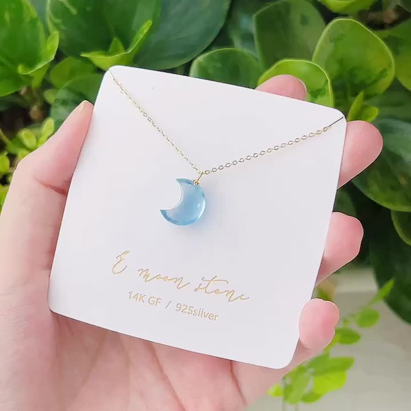 Cool and Soothing Aquamarine Moon Necklace 14K - Necklaces - Crystal Blue