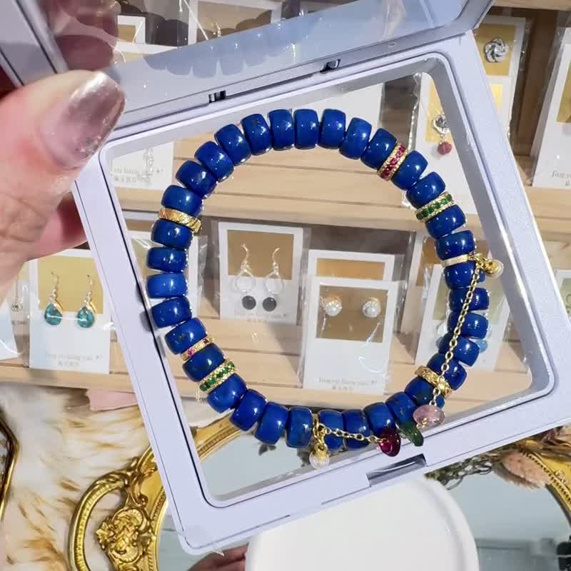 Personal use grade national style indigo lapis lazuli natural pearl tourmaline straight cut bracelet insight creativity peace - Bracelets - Crystal Blue