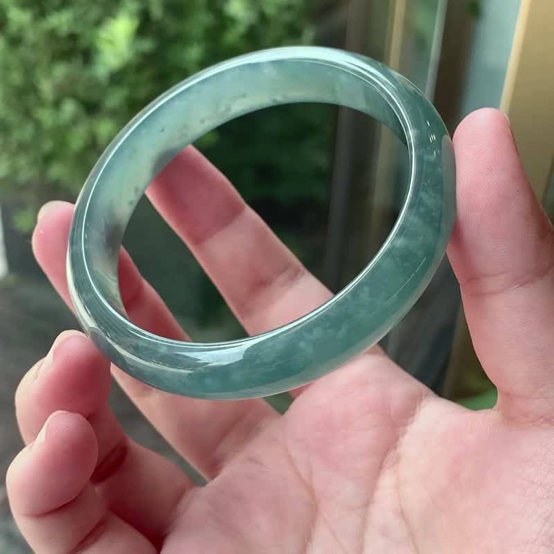 Xuehan | Ice kind of glue/Blue water falling snow/Peace bracelet/Hand circumference 18.5 | Natural A-grade jade bracelet - Bracelets - Jade Blue