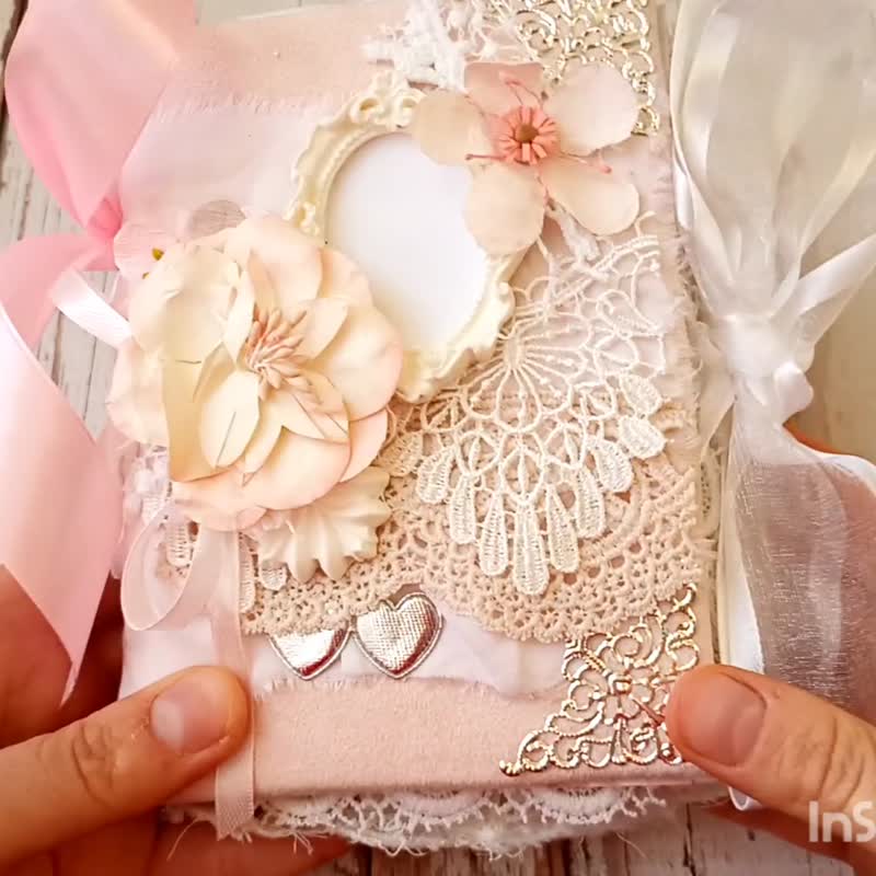 Pastel rose junk journal handmade blank Lace flowers Woman floral notebook - สมุดบันทึก/สมุดปฏิทิน - กระดาษ สึชมพู