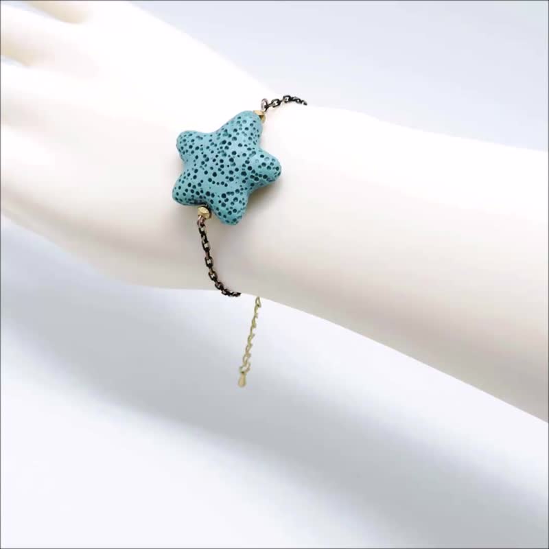 Blue Star Aroma Rock Diffuser Bracelet Black Gold plated Copper Chain Extender - สร้อยข้อมือ - ทองแดงทองเหลือง สีน้ำเงิน