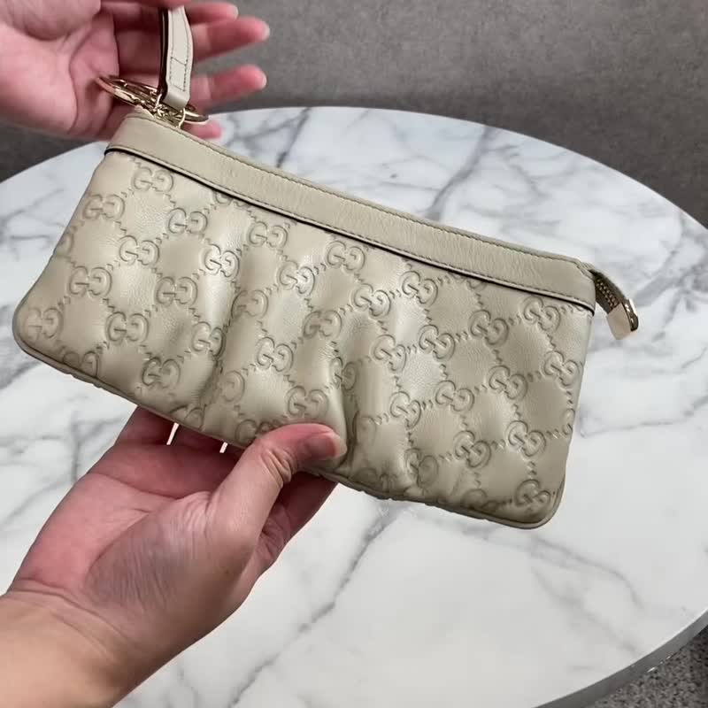 【 日本直送　名牌中古包 】GUCCI グッチ GG柄 レザー ポーチ ハンドバッグ ベージュ vintage ヴィンテージ オールド sa7xnd - 手提包/手提袋 - 真皮 咖啡色