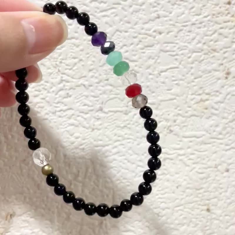 明星同款 七曜星環【黑曜石七脈輪設計款手串】光之脈輪 七色誓約 - 手鍊/手環 - 水晶 多色