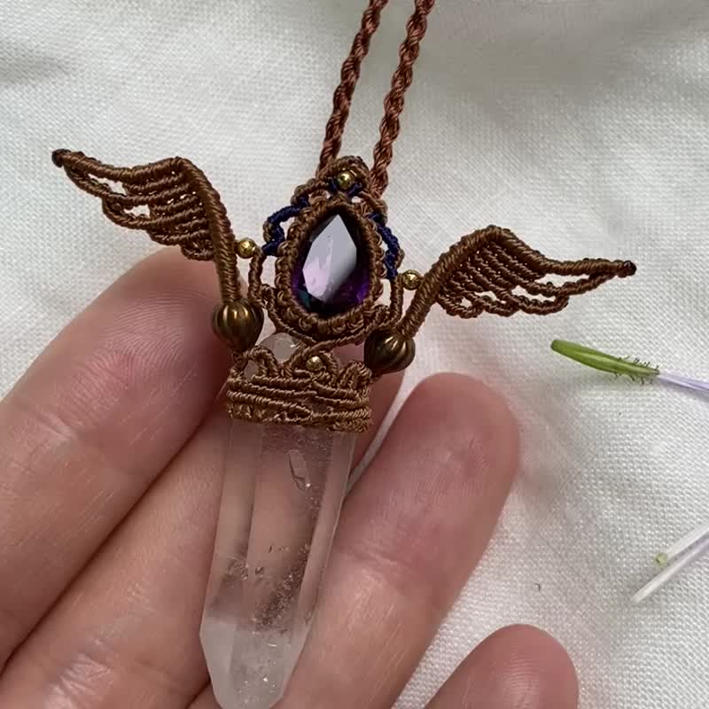 | MC | 紫天使.天然紫水晶白水晶柱項鏈 蠟線編織 - 項鍊 - 水晶 