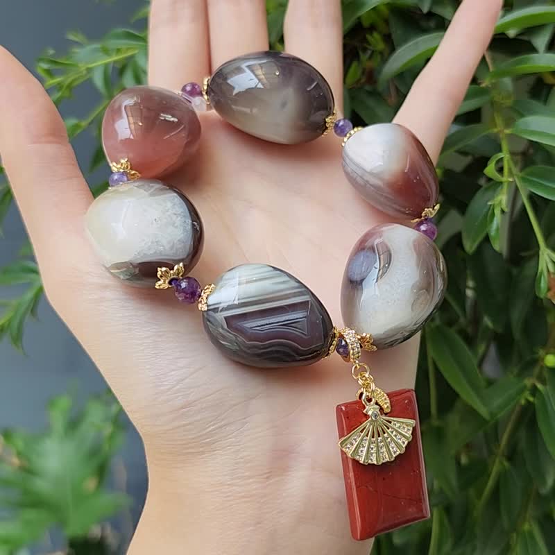 紫紅瑪瑙 丹泉 梅花碧璽 紅碧玉 大紅大紫 大寶石手鍊 單品 禮物 - 手鍊/手環 - 寶石 紅色
