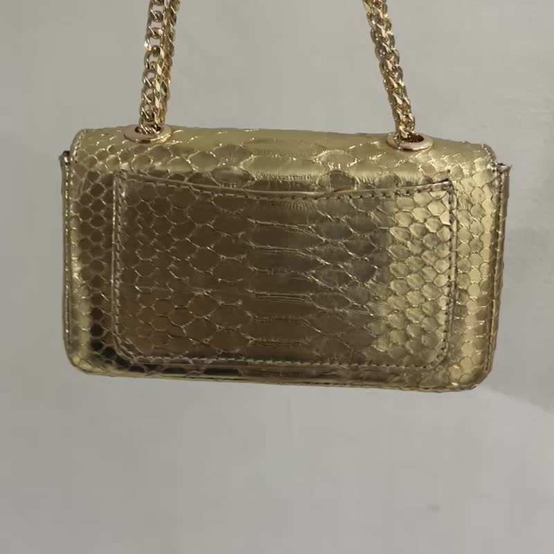 Golden Python Leather Bag Snakeskin Crossbody Purse Python Leather Clutch - Clutch Bags - Genuine Leather Gold