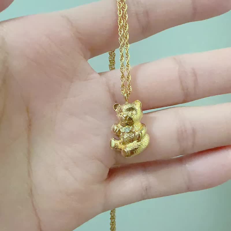 Avon雅芳金色泰迪熊項鍊 (含原廠紙盒) - 項鍊 - 其他金屬 金色