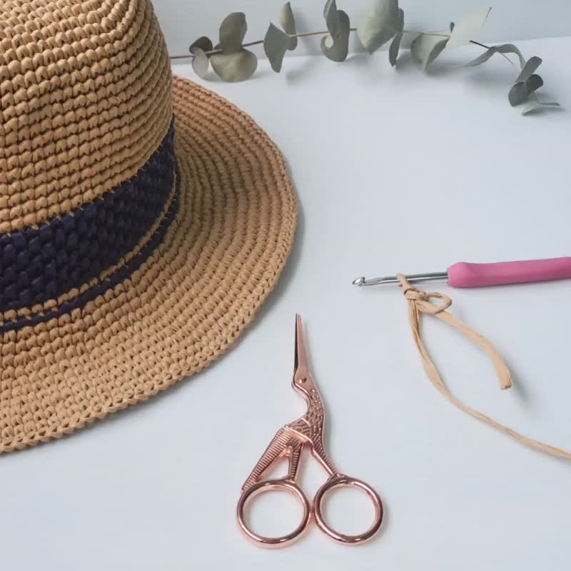 DIY kit including tutorial video for crocheting classic summer hat for men - Knitting, Embroidery, Felted Wool & Sewing - Paper Blue