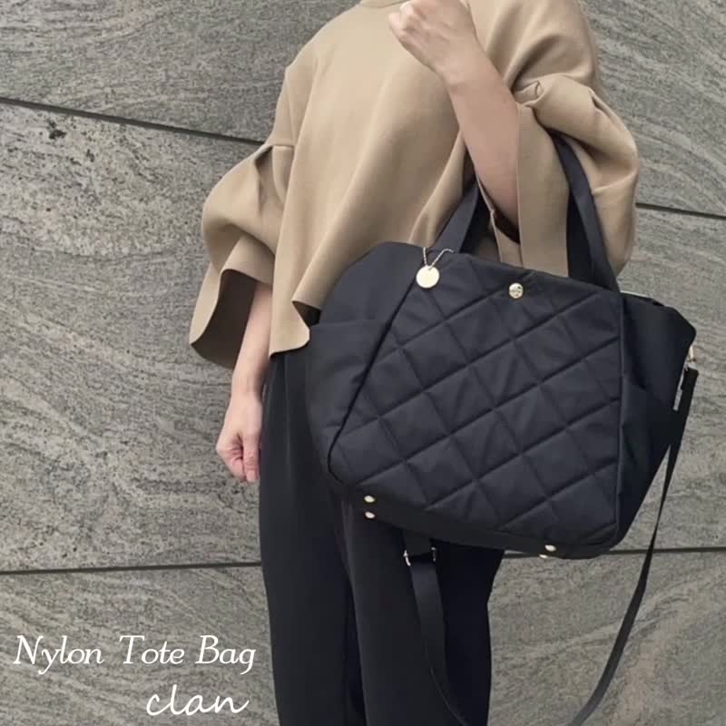 Clan 尼龍 托特包 女款 兩用 防潑水 A4 輕量 可自立 贈禮 通勤 上學 - 手袋/手提包 - 尼龍 黑色