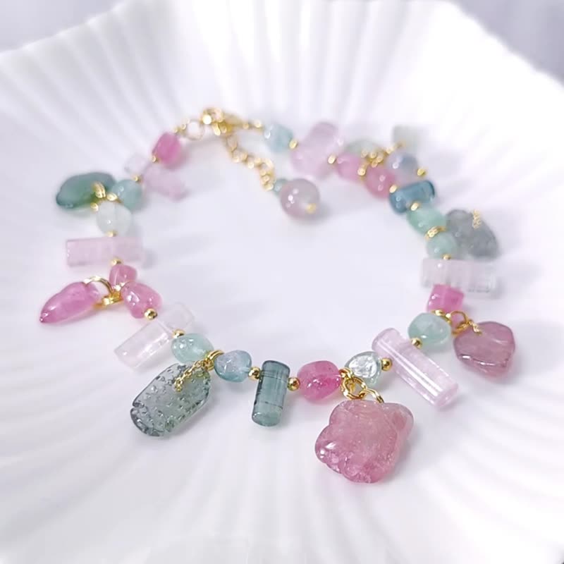 Top-quality tourmaline ice cream, Ruyi leaf, ancient coins and many treasures to attract wealth and success, career bracelet single product - Bracelets - Gemstone Multicolor