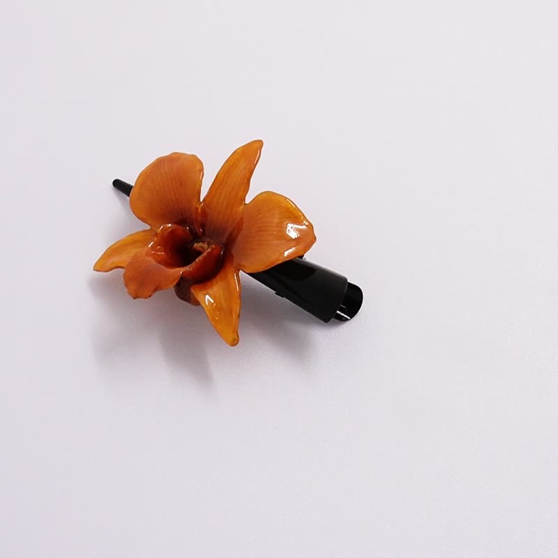 Dendrobium Orchid On Hair Clip (cinnamon) - Hair Accessories - Plants & Flowers Brown