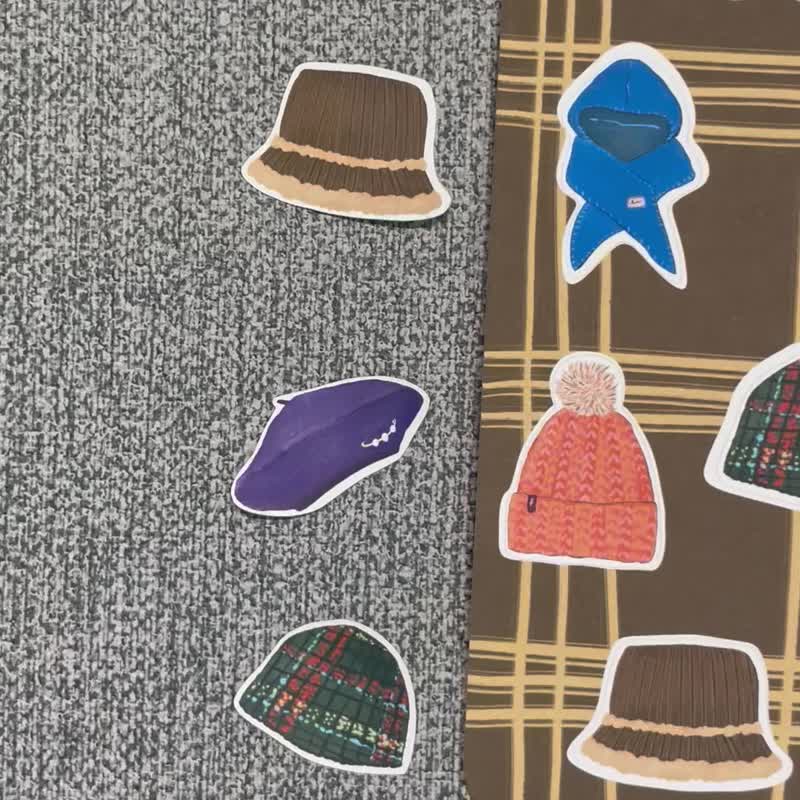 冬季毛帽霧面貼紙組(2入)-手帳 貼紙 插畫 原創 聖誕節 送禮 - 貼紙 - 紙 咖啡色