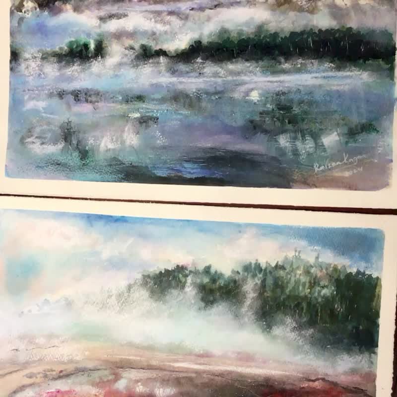 Grand Teton and Yellowstone USA National parks original watercolor wall decor. - 壁貼/牆壁裝飾 - 紙 藍色