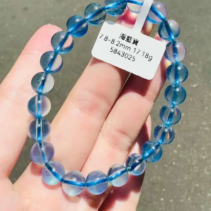 畢業級冰體天空藍海藍寶7.8-8.2mm17.18g平衡情緒減緩壓力溝通力 - 手鍊/手環 - 水晶 藍色