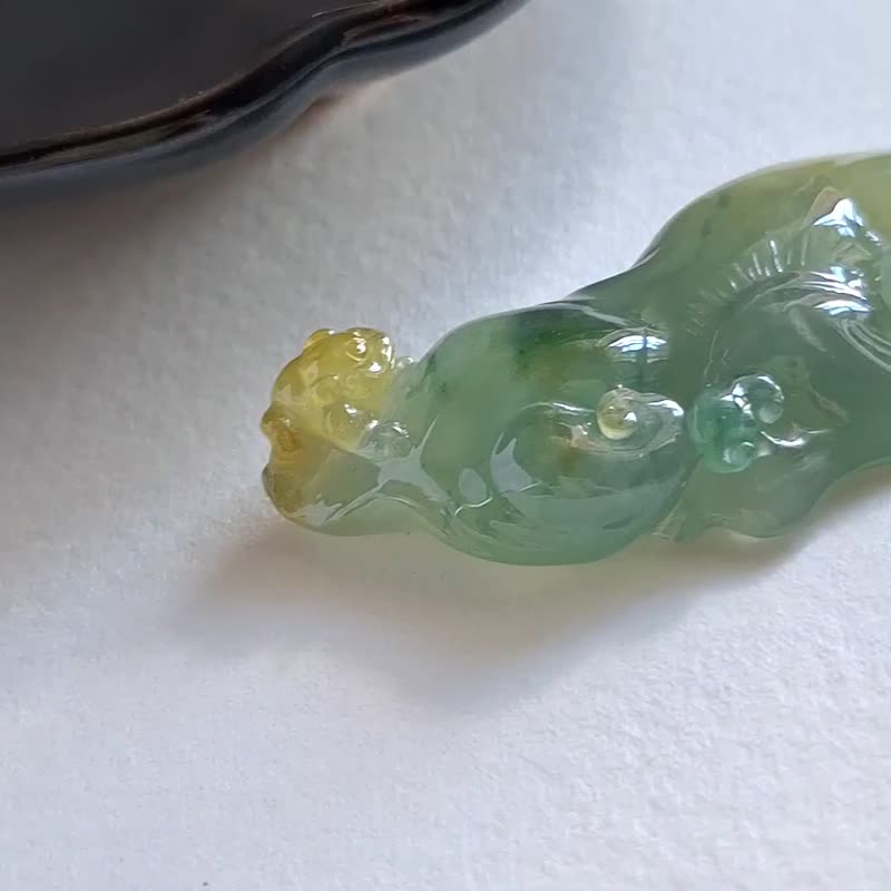 冰種翡翠如意三腳金蟾吊墜 | 天然緬甸翡翠玉器 - 項鍊 - 玉石 