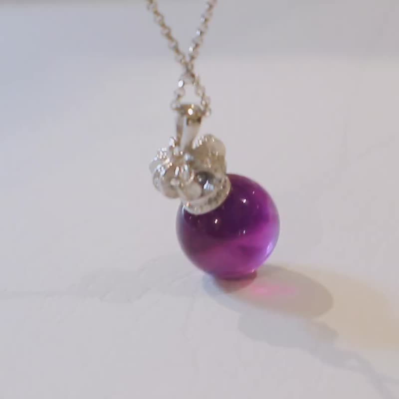 925 Sterling Silver 12mm Natural Amethyst - Crown Zircon Setting Pendant Necklace - Necklaces - Semi-Precious Stones Purple