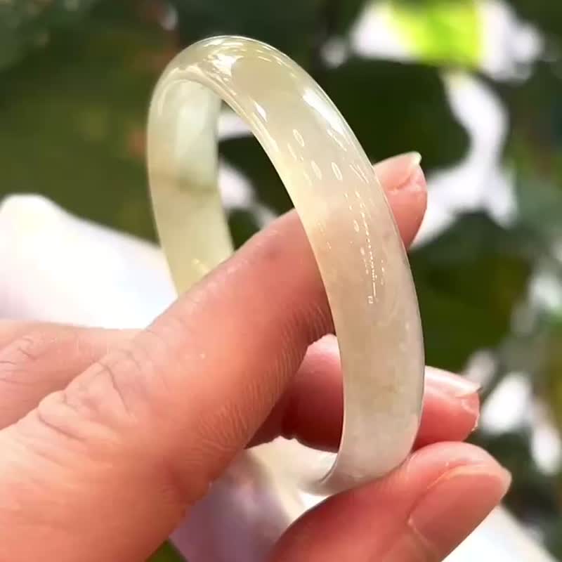 冰種 天然翡翠 緬甸翡翠 A玉 玉鐲 • 冰玻種白黃翡翠福鐲 - 手鍊/手環 - 玉石 黃色