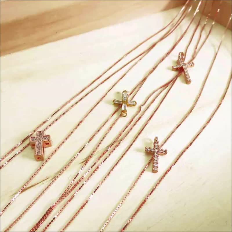 Rose Gold plated Silver Chain Cross Necklaces Pendant Option - สร้อยคอทรง Collar - เงินแท้ สีทอง