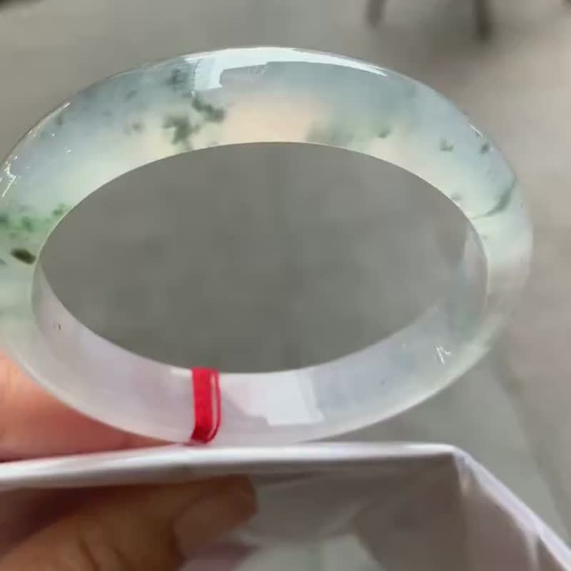冰種 天然翡翠 緬甸 A玉 玉鐲 • 冰種飄花翡翠貴妃鐲 - 手鍊/手環 - 玉石 綠色