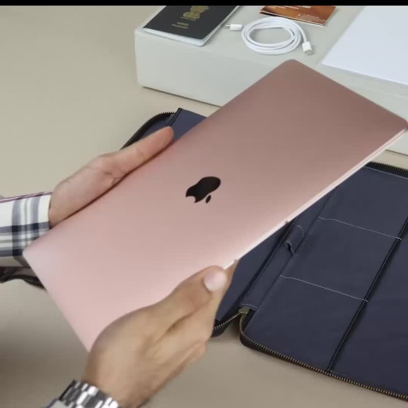 Leather Laptop Case with zippers for MacBook Air, HP Omnibook, Surface Pro - Laptop Bags - Genuine Leather 