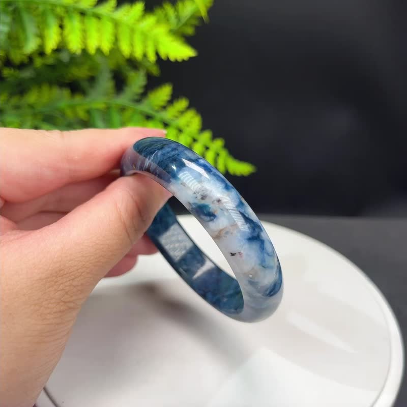 藍線石手鐲 53MM 漸變深藍白 女式手環 釋放壓力心情平靜開拓直覺 - 手鍊/手環 - 半寶石 