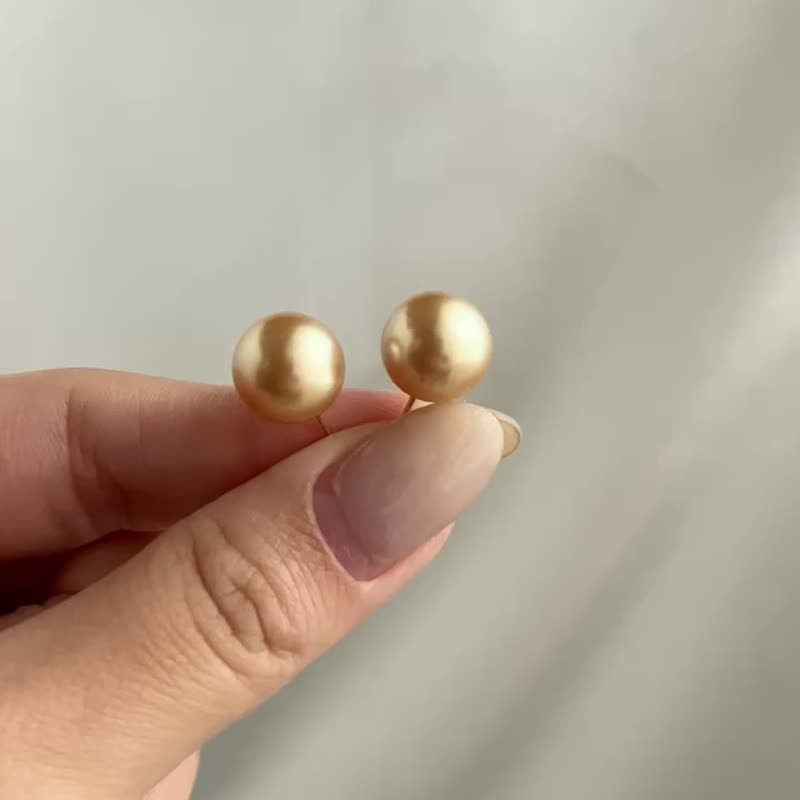 Pearl Clip-On , Nanyang gold beads, pearl earnails, earrings, 18K gold earrings, earrings, 10-11mm - ต่างหู - ไข่มุก สีทอง