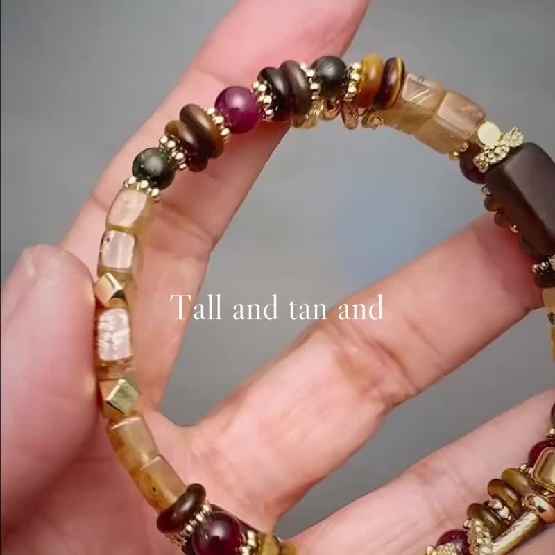 Rutilated Quartz × Tourmaline × Yellow Tiger's Eye. Caiyi Gemstones. Artisan Design. Five-Element Fortune Enhancement. - Bracelets - Crystal 