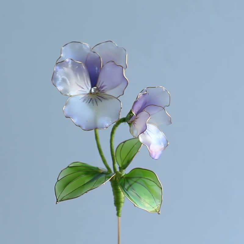 手工紫羅蘭胸針 18K 鍍金施華洛世奇水晶 - 胸針 - 其他材質 紫色