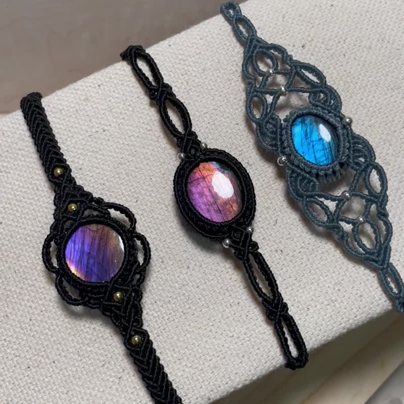 Wax thread weaving/purple light, pink light, blue light labradorite bracelet - สร้อยข้อมือ - คริสตัล สีม่วง