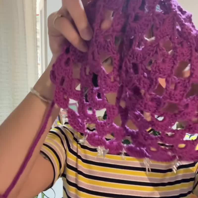 Bonnet hat with charm (grape) - หมวก - ผ้าฝ้าย/ผ้าลินิน สีม่วง