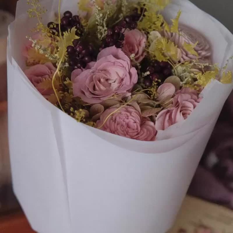 Ready stock, no waiting/Preserved bouquet of preserved flowers, immortal flowers, sola flowers, dried flowers, Japanese roses - ช่อดอกไม้แห้ง - พืช/ดอกไม้ สึชมพู