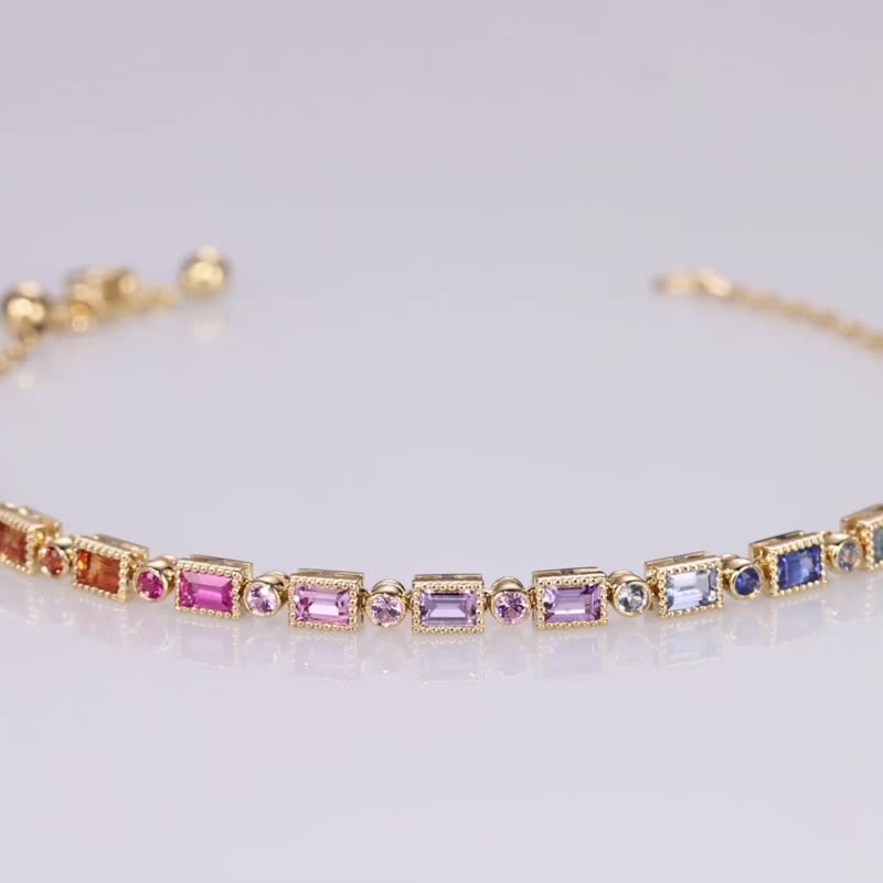 Jane Austen Beaded Rainbow Colored Sapphire Rainbow 18k Bracelet - สร้อยข้อมือ - เครื่องเพชรพลอย หลากหลายสี