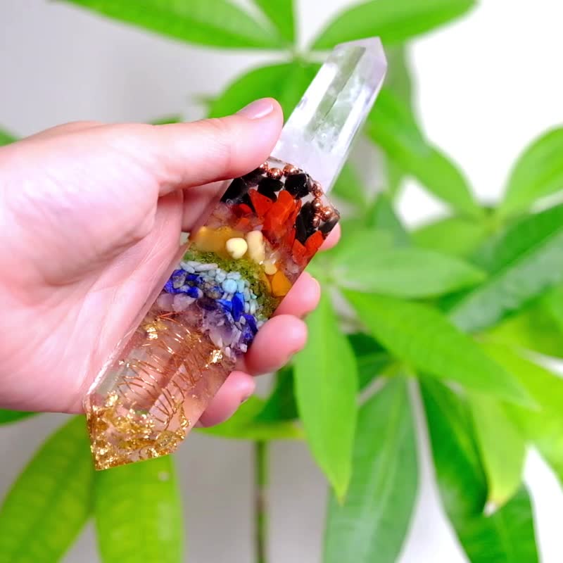 客製化禮物_水晶脈輪治療魔法棒2彩虹白水晶柱淨化儀式天然礦石能 - 擺飾/家飾品 - 水晶 多色